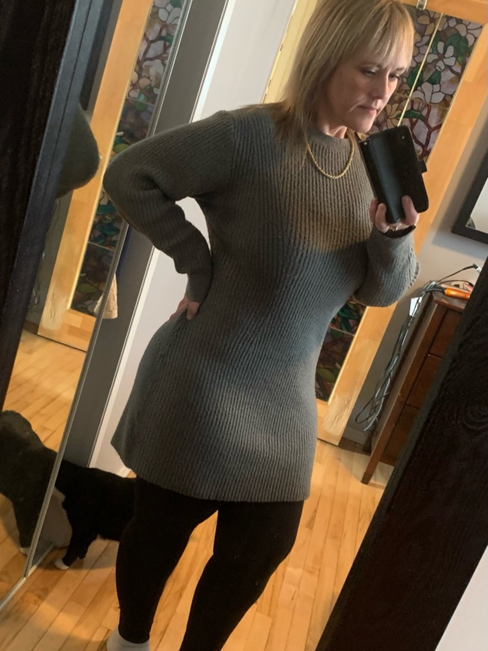 Women's Grey Ribbed Knit Sweater Dress